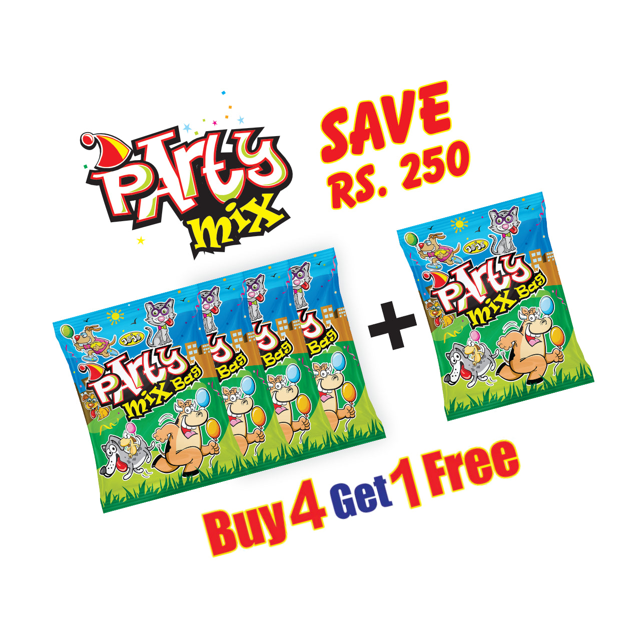 Party Mix Bag deal (Buy 4 Get 1 Free)